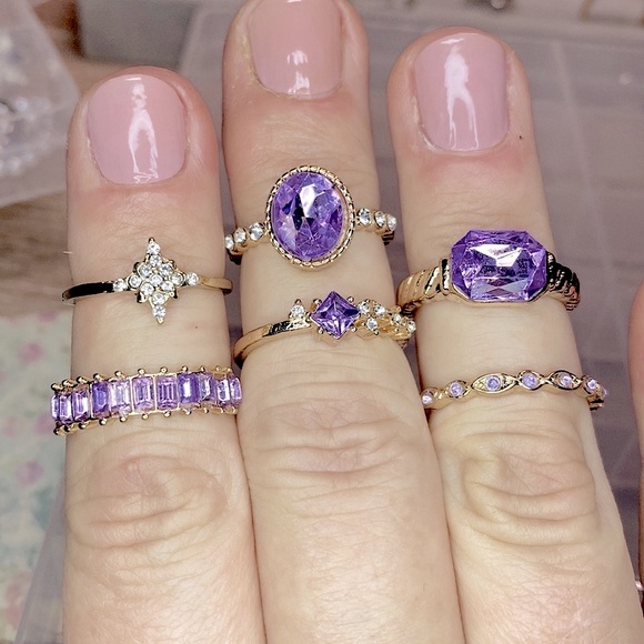 Jewelry - New SET of 6 Rings gemstone style ring party gifts Amethyst Color
